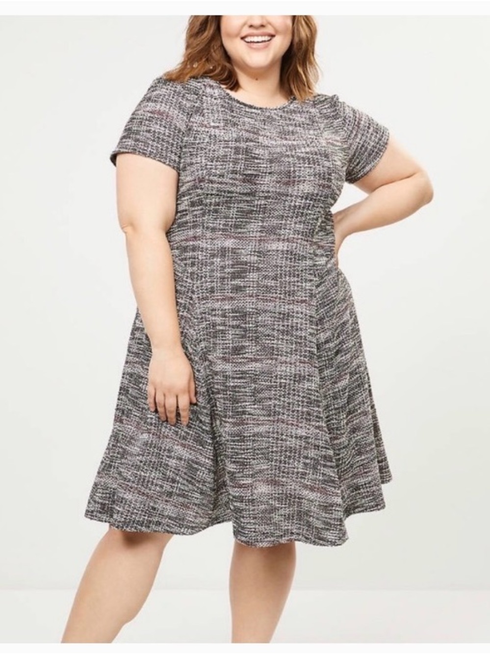 Lane Bryant Short Sleeve Textured Fit & Flare Dress - Gray Multi- Size 14/16 NWT